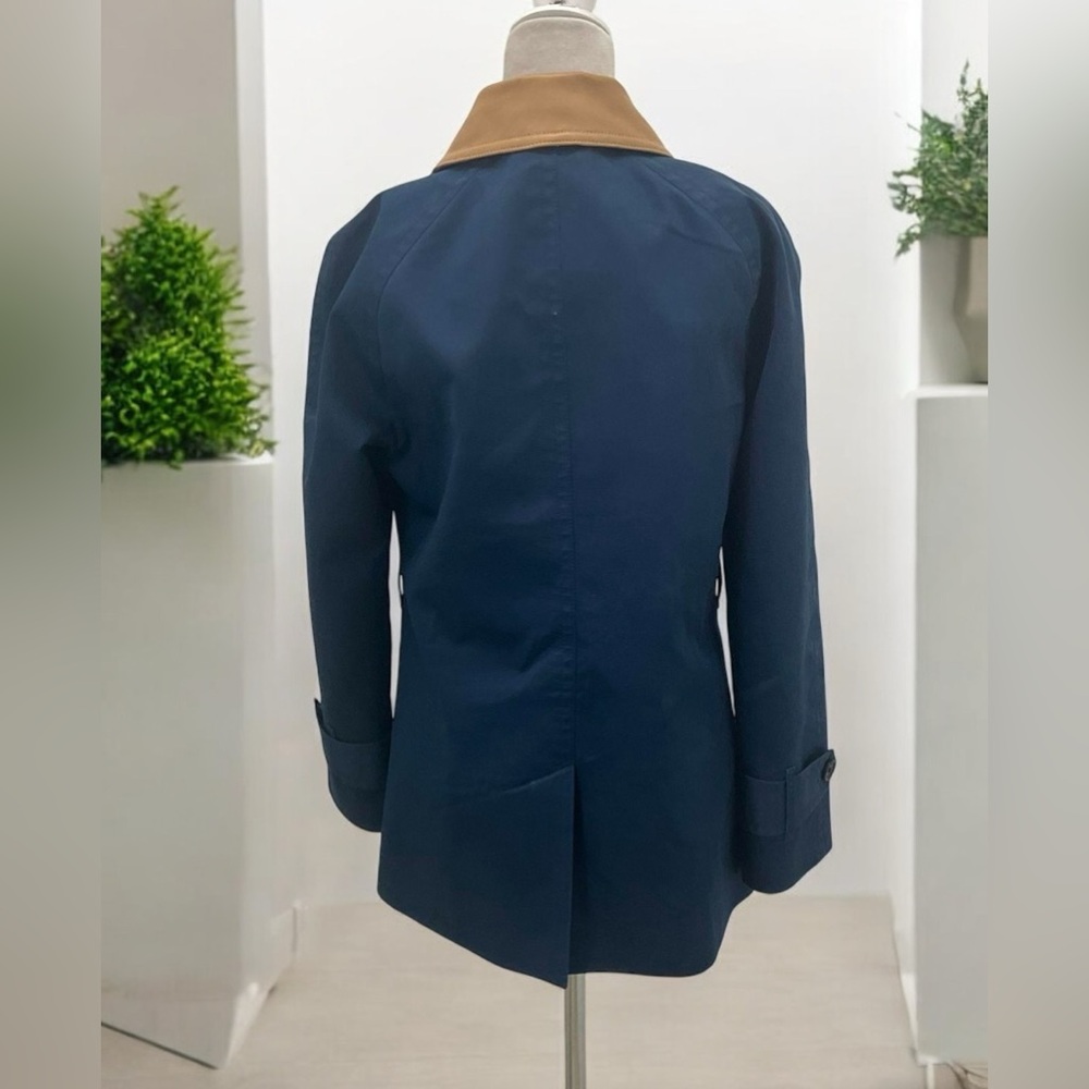 Coach Navy & Tan Leather Trim Double-Breasted Button-Up Coat Size M - Picture 3 of 7